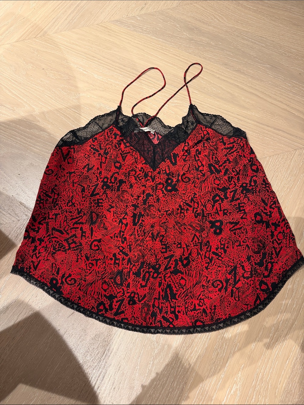 Zadig and Voltaire top Red Lace-Trim Camisole Top with Black Print